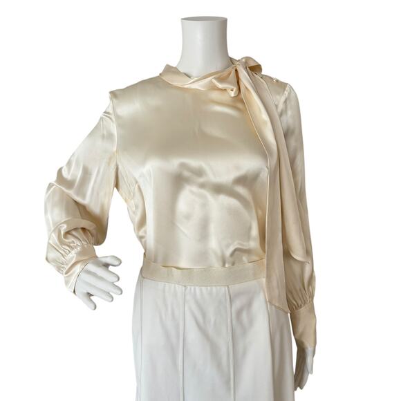 J.CREW COLLECTION CREAM SILK BLOUSE WITH TIE NECK WOMEN SIZE SMALL - Picture 6 of 14